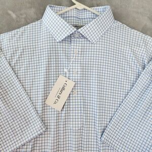 Collars & Co Polo Shirt Mens Size 2XL Blue White Grid Firm Dress Collar XXL NWT